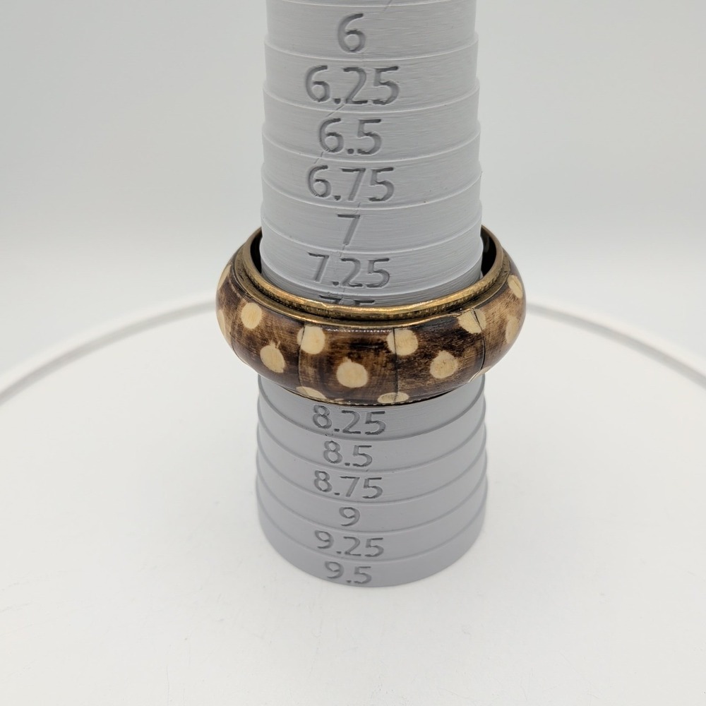 Vintage Brass Bangle Bracelet Inlaid‎ Batik Bone Polka Dot Boho Ethnic 7.5 - Picture 2 of 10